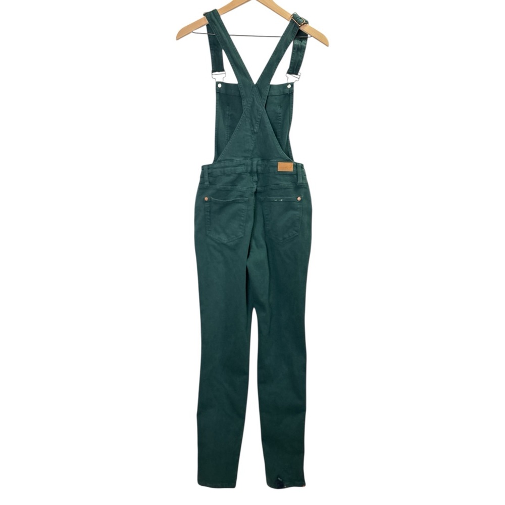 Judy Blue Teal Evergreen Pine GARMENT DYED HIGH RISE DOUBLE CUFFED OVERALLS S - Picture 4 of 9